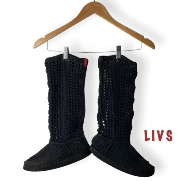 LIVS Black Crochet Button Up Washable Boots - Picture 1 of 6